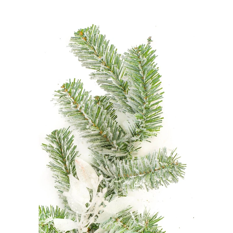 Hangable Flocked White Plastic Fir and Pine Garland Harlequin Bulbs