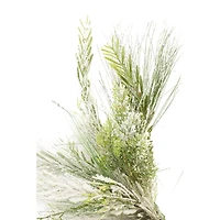 Hangable Flocked White and Green Plastic Mixed Foliage Garland