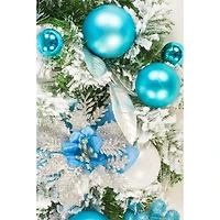 Frosted Blue and Silver Plastic Snow Forest Wreath Flowers