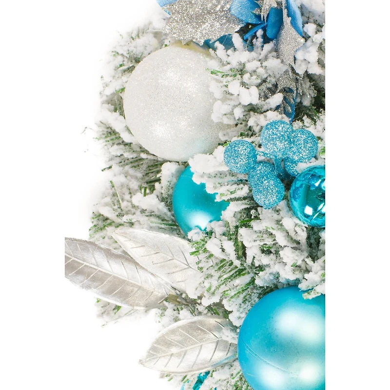 Frosted Blue and Silver Plastic Snow Forest Wreath Flowers