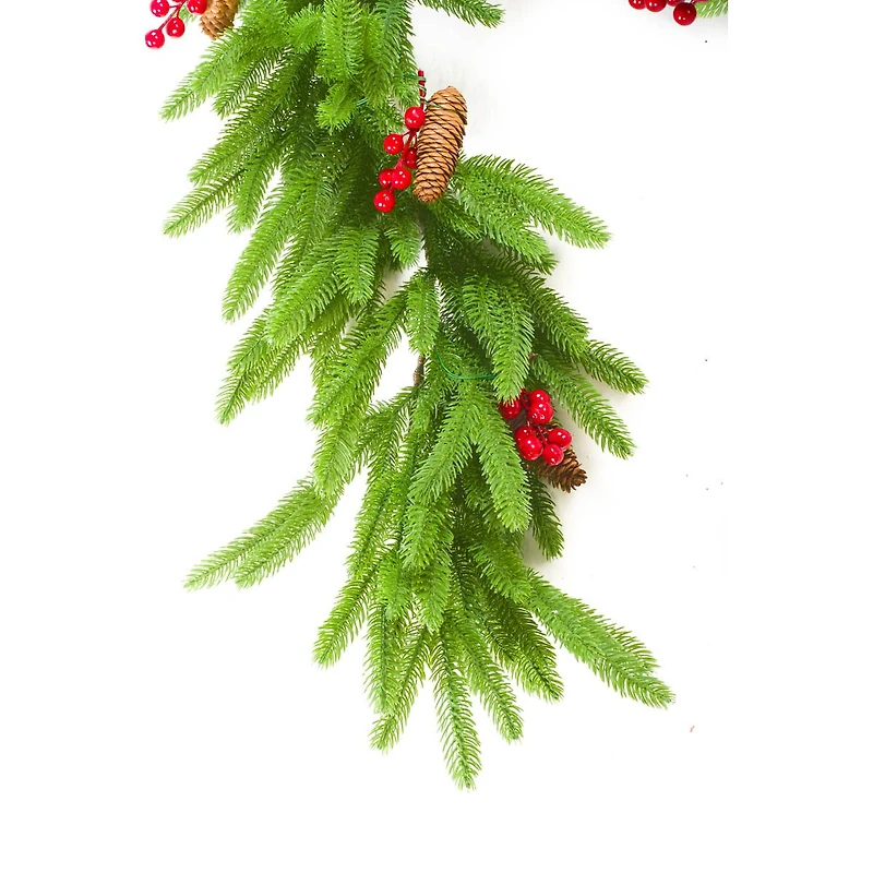 Guirlande suspendue en sapin baumier PVC/PE vert avec houx