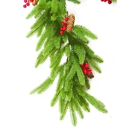 Guirlande suspendue en sapin baumier PVC/PE vert avec houx