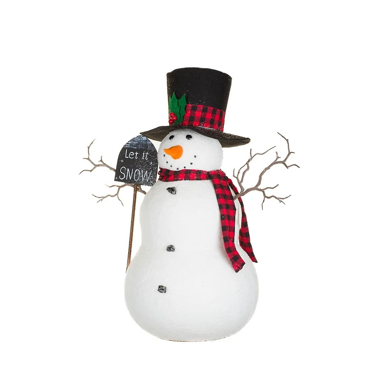 Sparkly White and Black Fabric "Let It Snow" Snowman Figurine