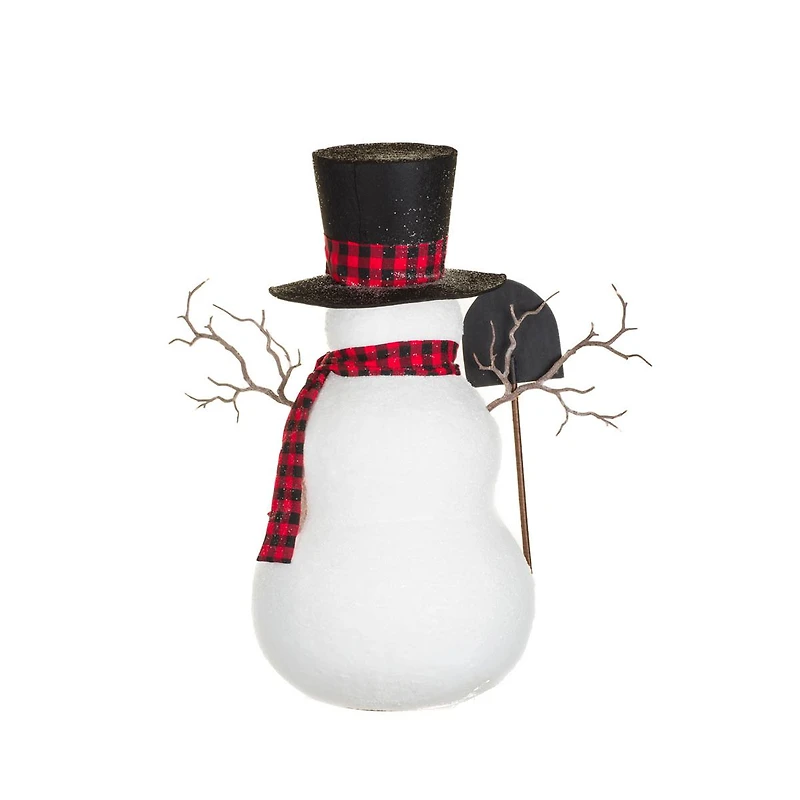 Sparkly White and Black Fabric "Let It Snow" Snowman Figurine