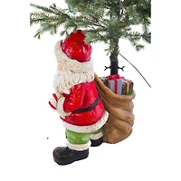 Support de sapin figurine Père Noël traditionnel rouge en plâtre fibre avec sac cadeau