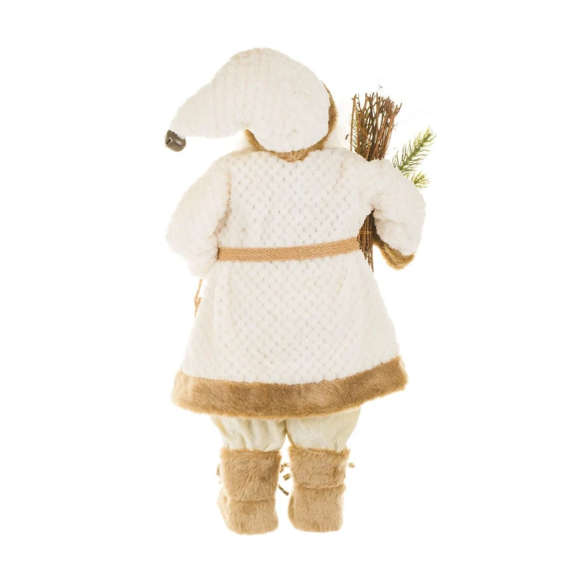 White and Green Fabric Santa Figurine with Sleigh