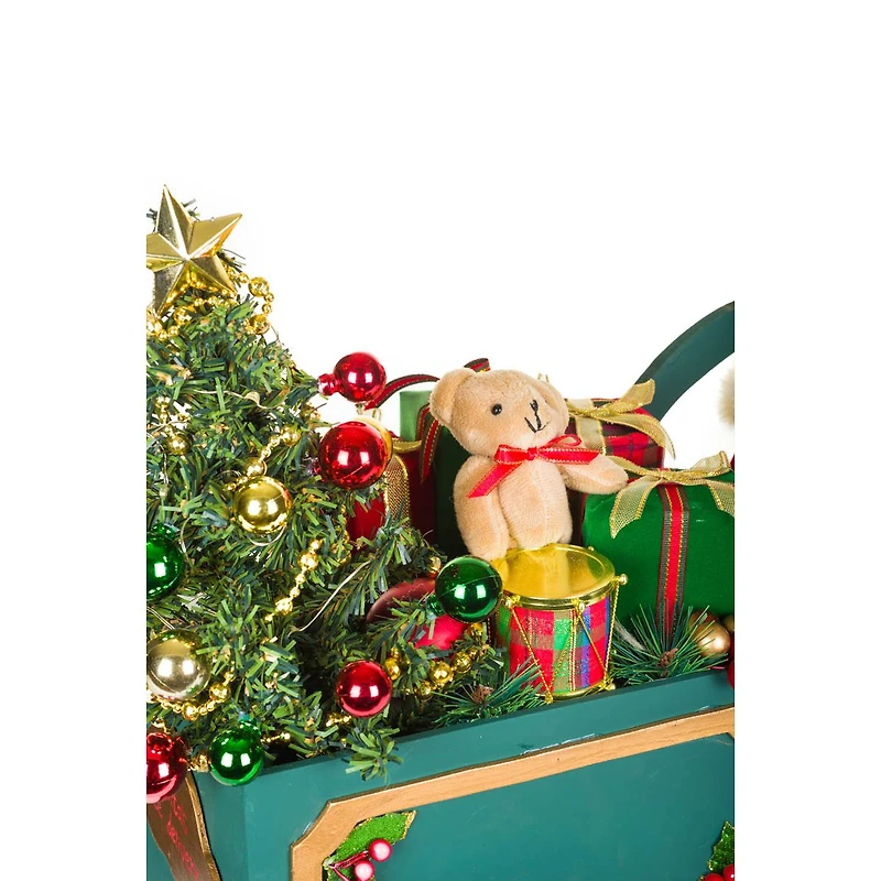 Teal Fabric Special Delivery Santa LED Figurine Riding Wooden Cart