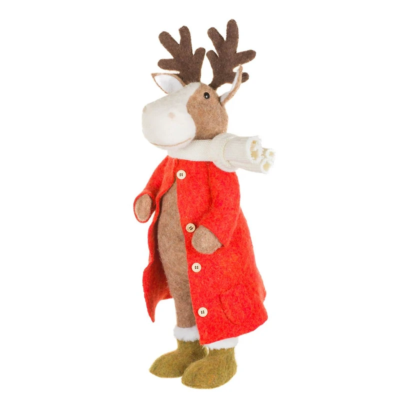 Red Fleece Moose Figurine with Winter Coat