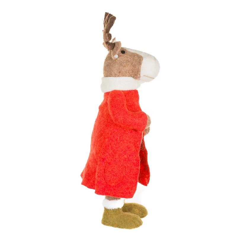 Red Fleece Moose Figurine with Winter Coat