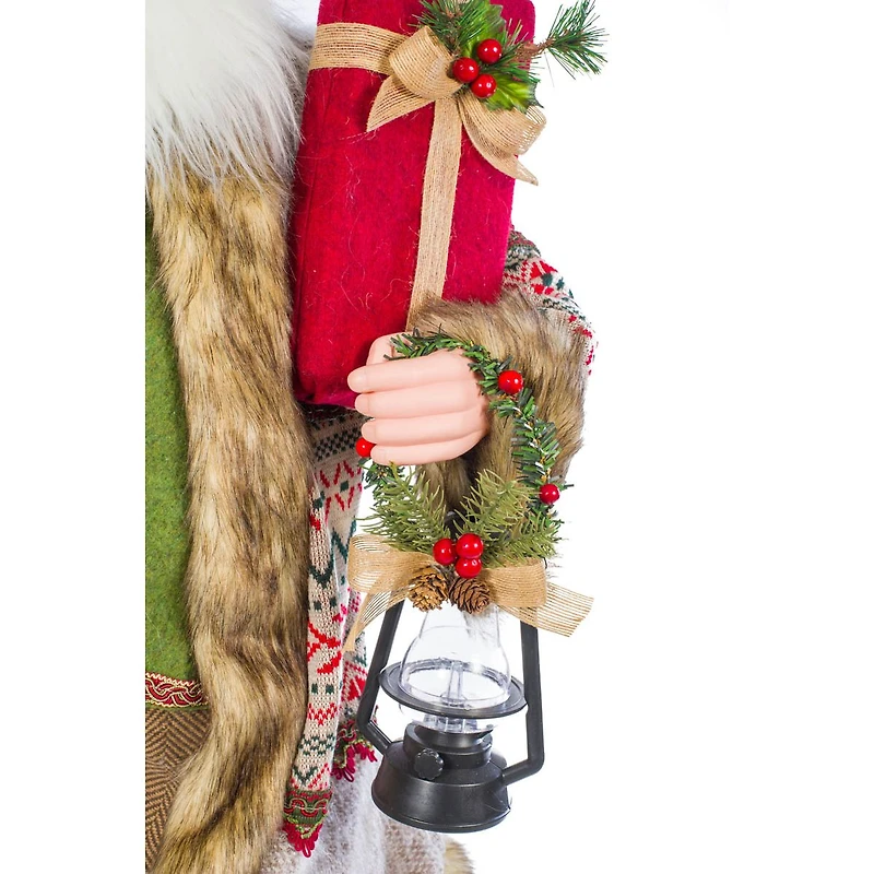 grey and Green Fabric Nordic Santa Claus Figurine Lantern and Gifts To Spare
