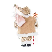 Rhinestoned Cream and White Fabric Gingerbread Santa Figurine Presents