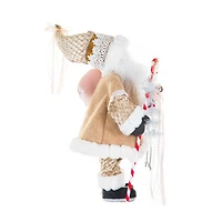 Rhinestoned Cream and White Fabric Gingerbread Santa Figurine Presents
