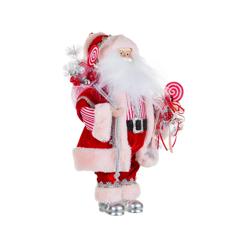 Red and Silver Fabric Santa Figurine with Candy Cane