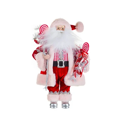 Red and Silver Fabric Santa Figurine with Candy Cane