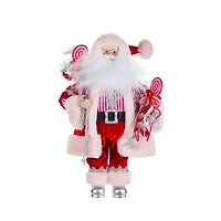 Red and Silver Fabric Santa Figurine with Candy Cane