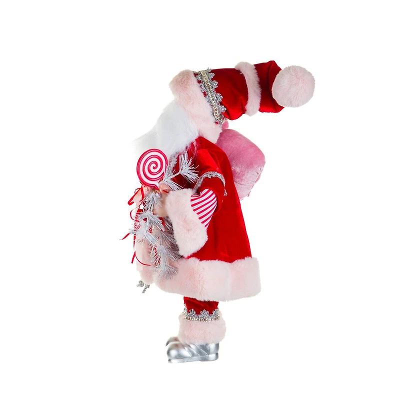 Red and Silver Fabric Santa Figurine with Candy Cane
