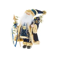 Sequin Midnight Blue and Gold Fabric Santa Figurine with Scepter