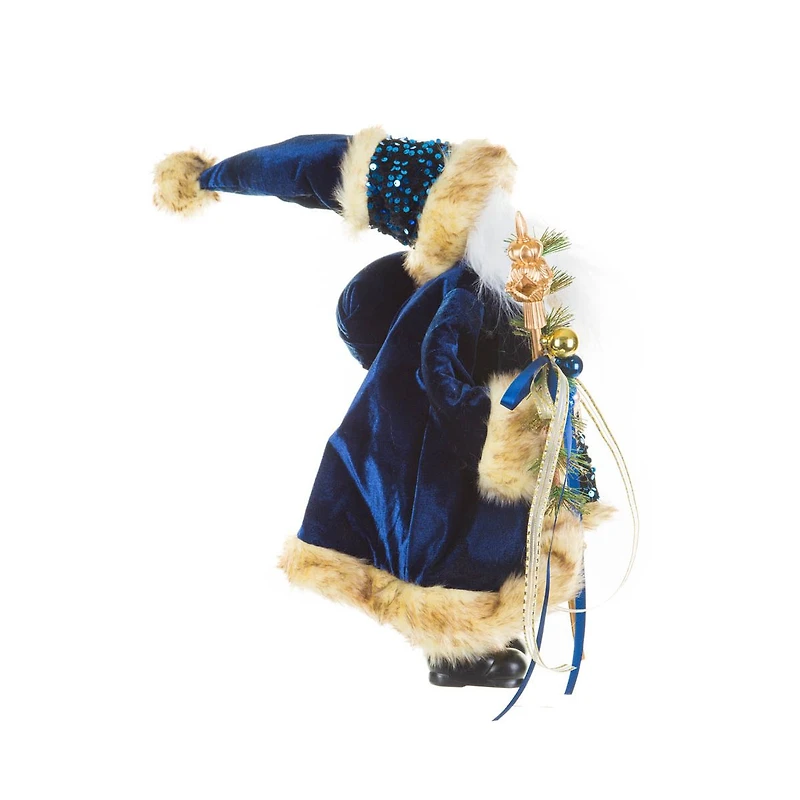 Sequin Midnight Blue and Gold Fabric Santa Figurine with Scepter