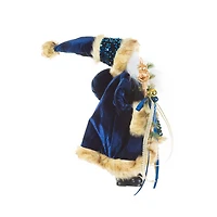 Sequin Midnight Blue and Gold Fabric Santa Figurine with Scepter