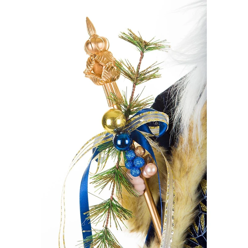 Sequin Midnight Blue and Gold Fabric Santa Figurine with Scepter