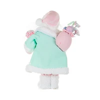 Figurine Père Noël suspendue en tissu rose et vert avec glace