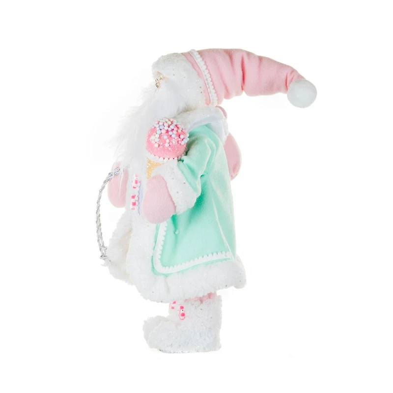 Pink and Green Fabric Santa Figurine with Ice Cream