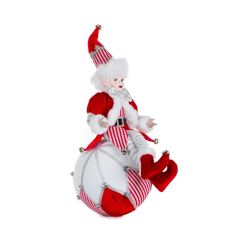 Figurines lutins assises suspendues en tissu rouge et blanc avec boule