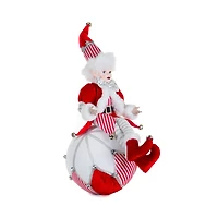 Figurines lutins assises suspendues en tissu rouge et blanc avec boule