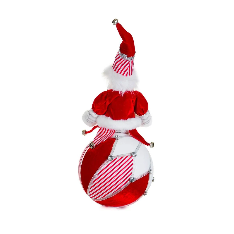 Sitting Red and White Fabric Jester Elf Figurine On Ball