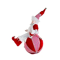Sitting Red and White Fabric Jester Elf Figurine On Ball
