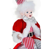Sitting Red and White Fabric Jester Elf Figurine On Ball