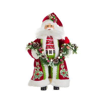 Red and Green Fabric Old World Santa Figurine with Wreath
