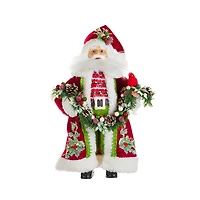 Red and Green Fabric Old World Santa Figurine with Wreath