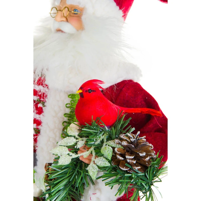 Red and Green Fabric Old World Santa Figurine with Wreath