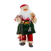 Red and Green Fabric Toymaker Santa Figurine with Puppets