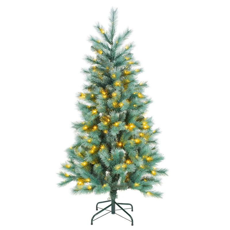 Green Pvc Spruce Warm White LED Christmas Tree 319 Tips. and Metal Pedestal Base
