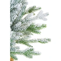 Sapin de table floqué épicéa norvégien blanc et vert en plastique