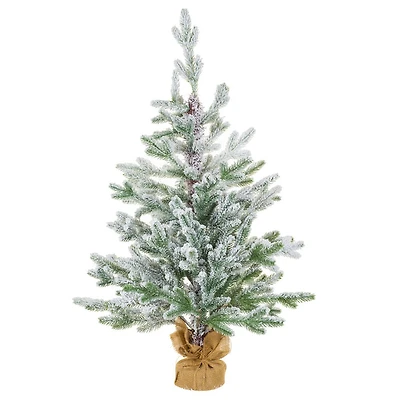 Sapin de table floqué épicéa norvégien blanc et vert en plastique