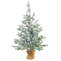 Sapin de table floqué épicéa norvégien blanc et vert en plastique