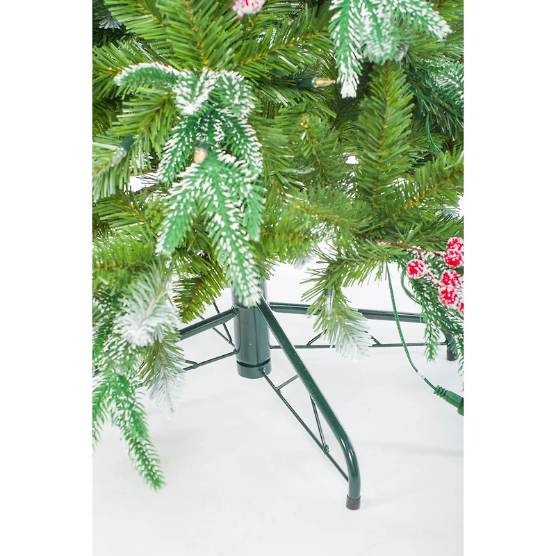 Green and Red Pvc/Pe Mixed Spruce Warm White LED Christmas Tree Holly Sprigs