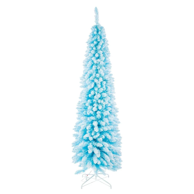 Flocked Sky Blue Plastic Fir Tree