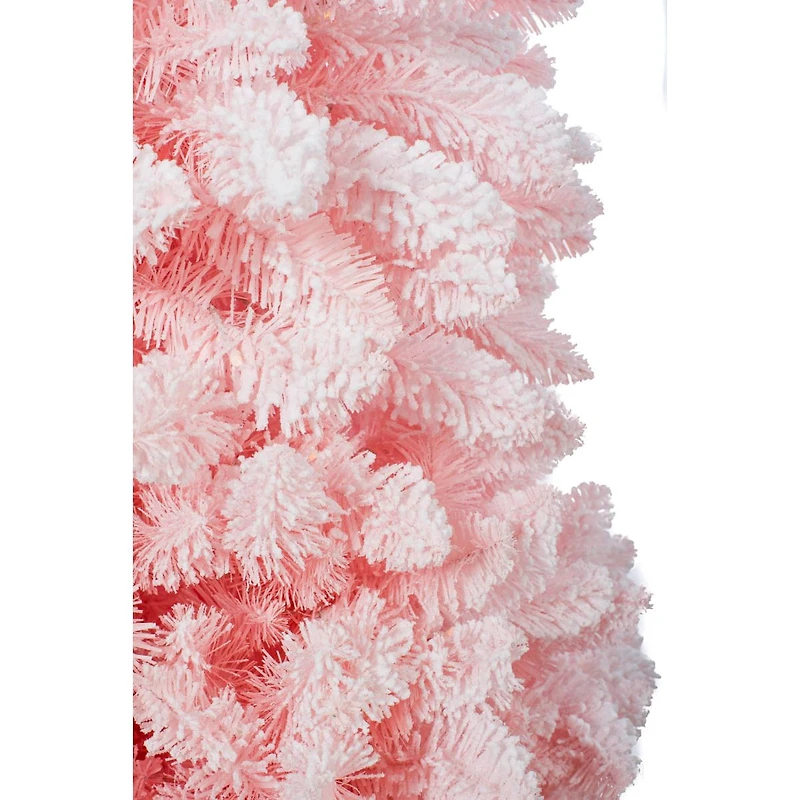 Flocked Pink Plastic Fir Warm White LED Tree with Metal Base
