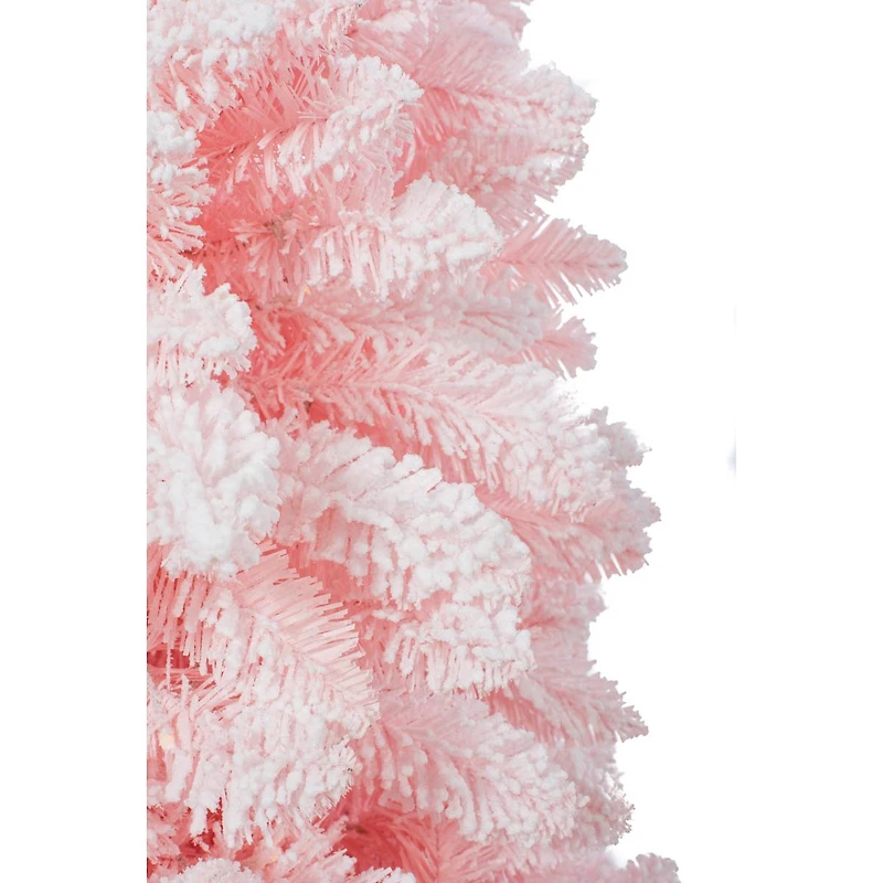 Flocked Pink Plastic Fir Warm White LED Tree with Metal Base