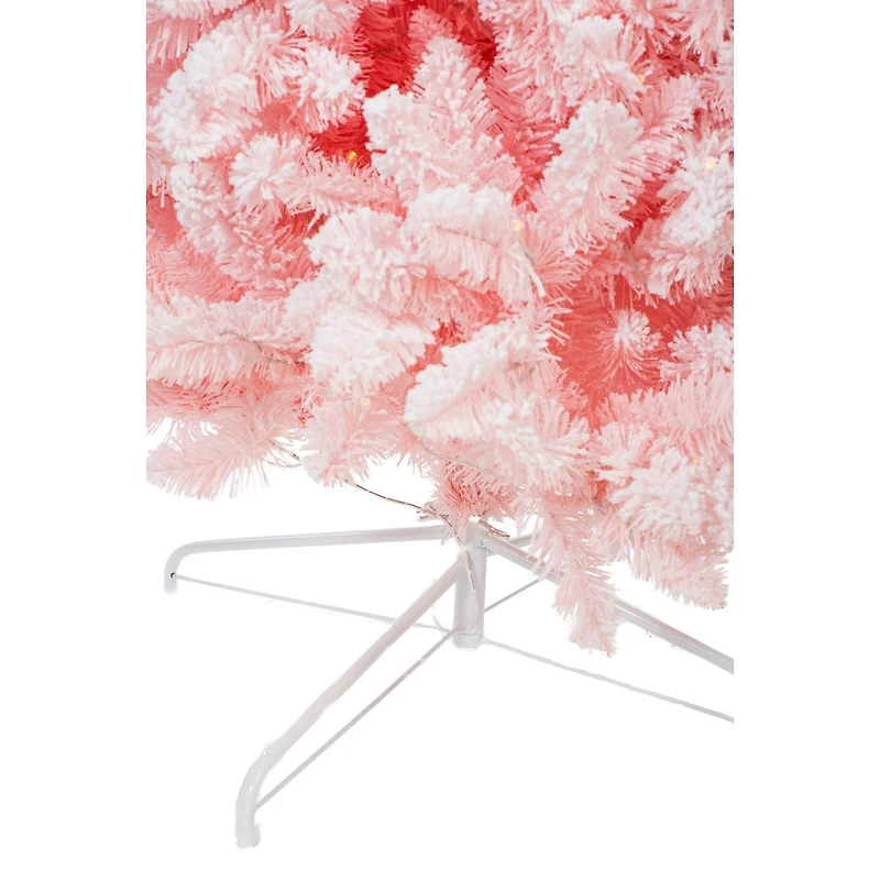 Flocked Pink Plastic Fir Warm White LED Tree with Metal Base