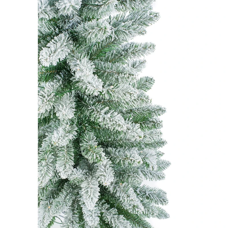 Flocked Forest Green Plastic Douglas Fir Warm White LED Tree Metal Base