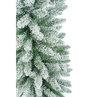 Flocked Forest Green Plastic Douglas Fir Warm White LED Tree Metal Base