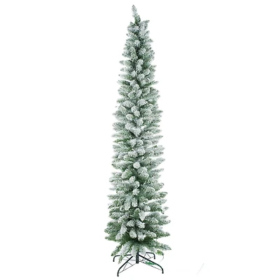 Flocked Forest Green Plastic Douglas Fir Warm White LED Tree Metal Base