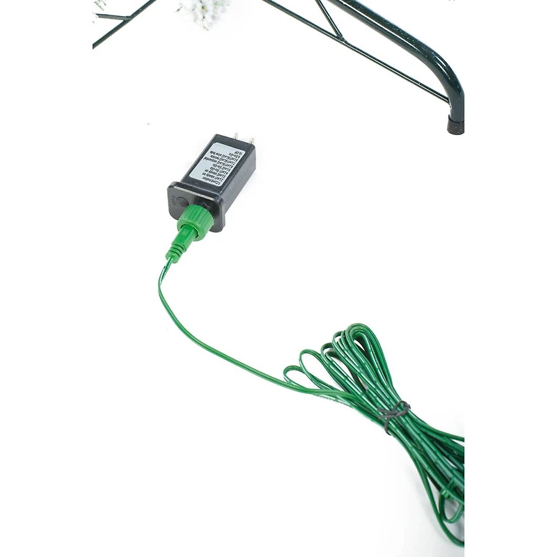 Flocked Forest Green Plastic Douglas Fir Warm White LED Tree Metal Base