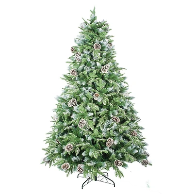 Sapins de Noël mixtes épicéa en PVC/PE bleu avec DEL blanc chaud et pommes de pin givrées