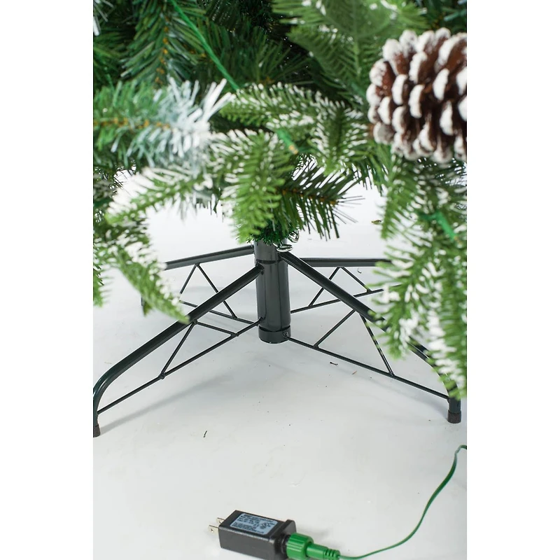 Blue Pvc/Pe Mixed Spruce Warm White LED Christmas Trees Frosted Pinecones